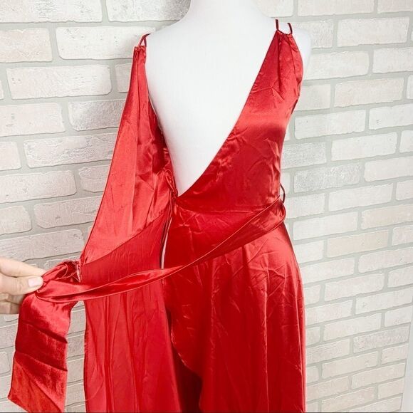 Vtg Handmade Red Satin Wrap Evening Dress Q25 - Picture 5 of 8